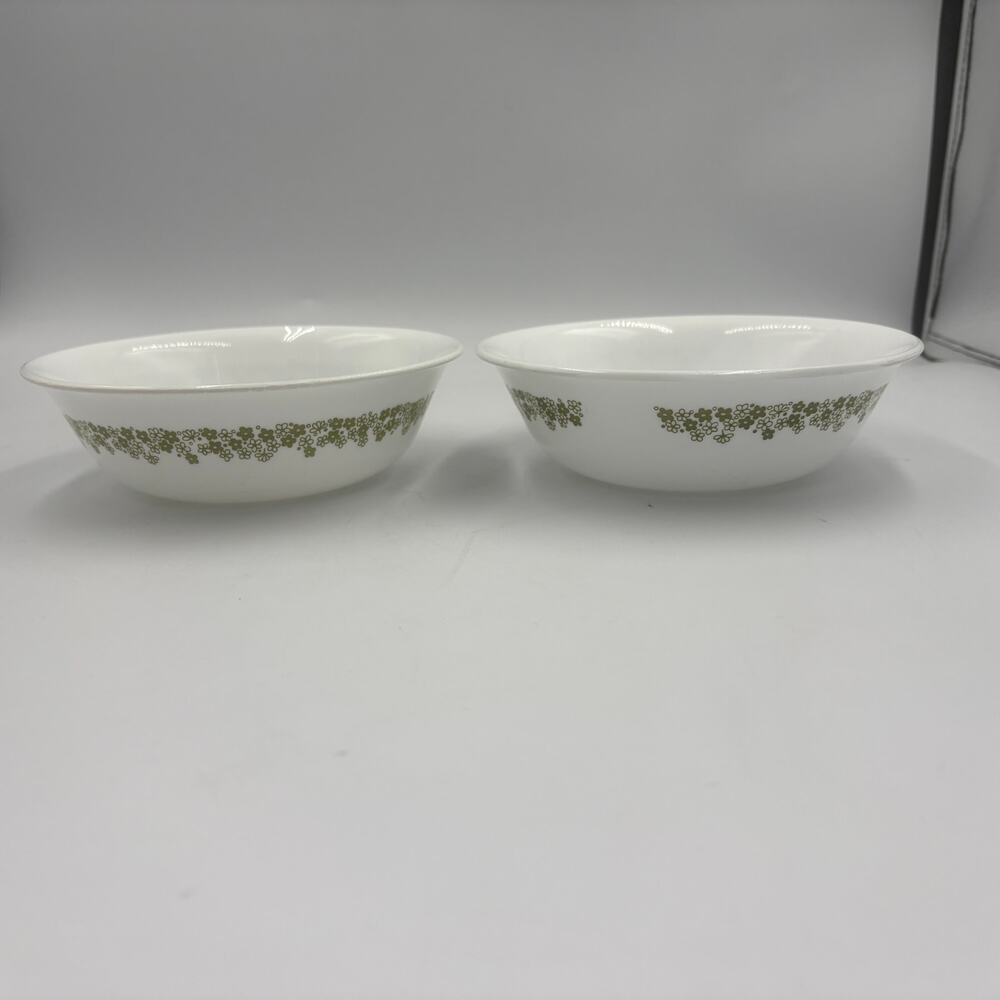 Vintage Corelle Spring Blossom Green Crazy Daisy 6.25" Cereal Bowls Set of 2